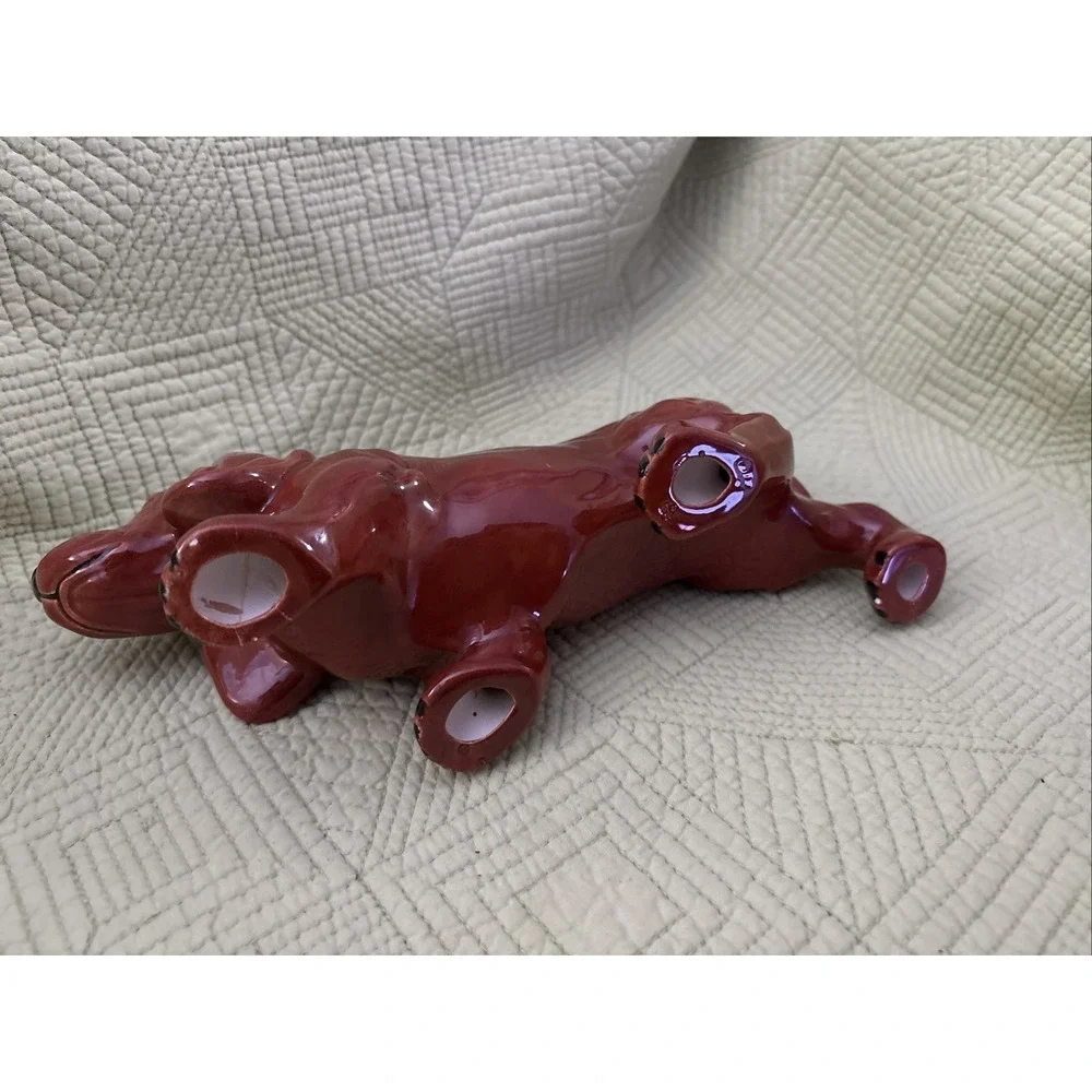 Vintage Brown Glazed Ceramic Basset Hound Dog Figurine 10
